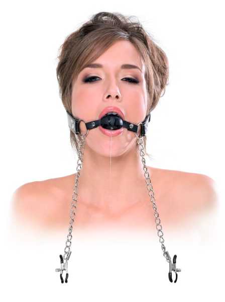 Deluxe Ball Gag and Nipple Clamps Nippelklemmen Silber