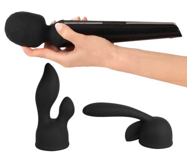 Massagestab Rechargeable Wand Vibrator mit 2 Aufsätzen Schwarz