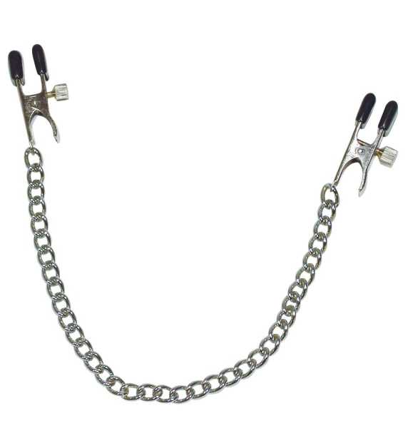 Metall-Brustkette mit Nippelklemmen durch Schraubzwingen verstellbar Fetish Collection Silber